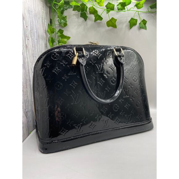 Louis Vuitton Black Patton Leather Vernis Alma GM Noir Magnetique Designer Bag - Picture 1 of 16